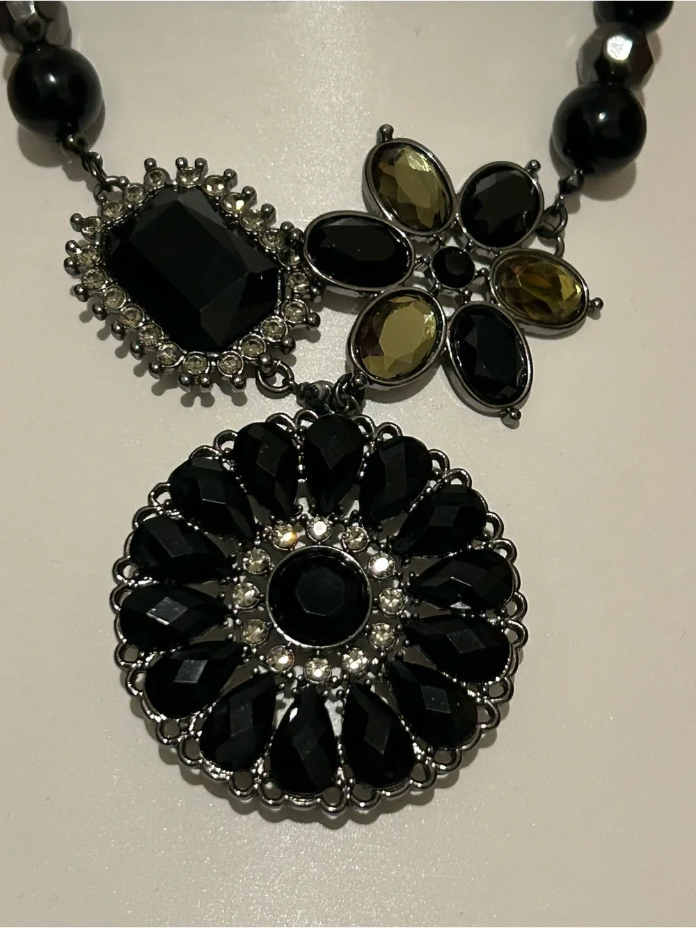 Premier Designs Vintage Black Statement Flower Pendant, Necklace and bracelet